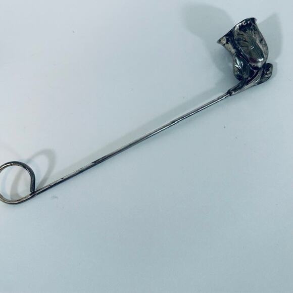 Circled Handle Candle Snuffer Pewter/Metal silver Tulip & Leaf Design VTG - Picture 6 of 9